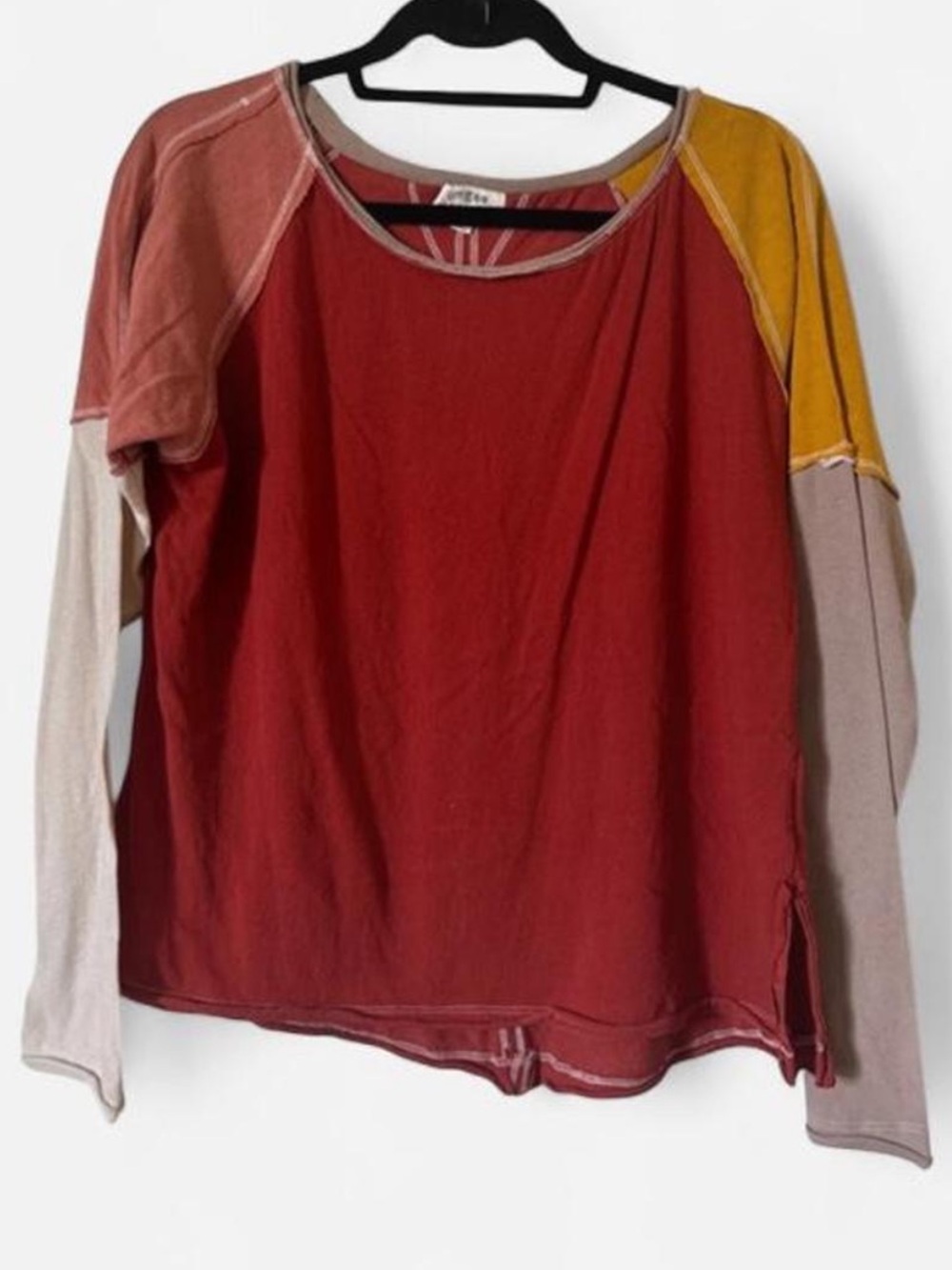 Umgee Colorblock Long Sleeve Top - Red, Mustard, Tan